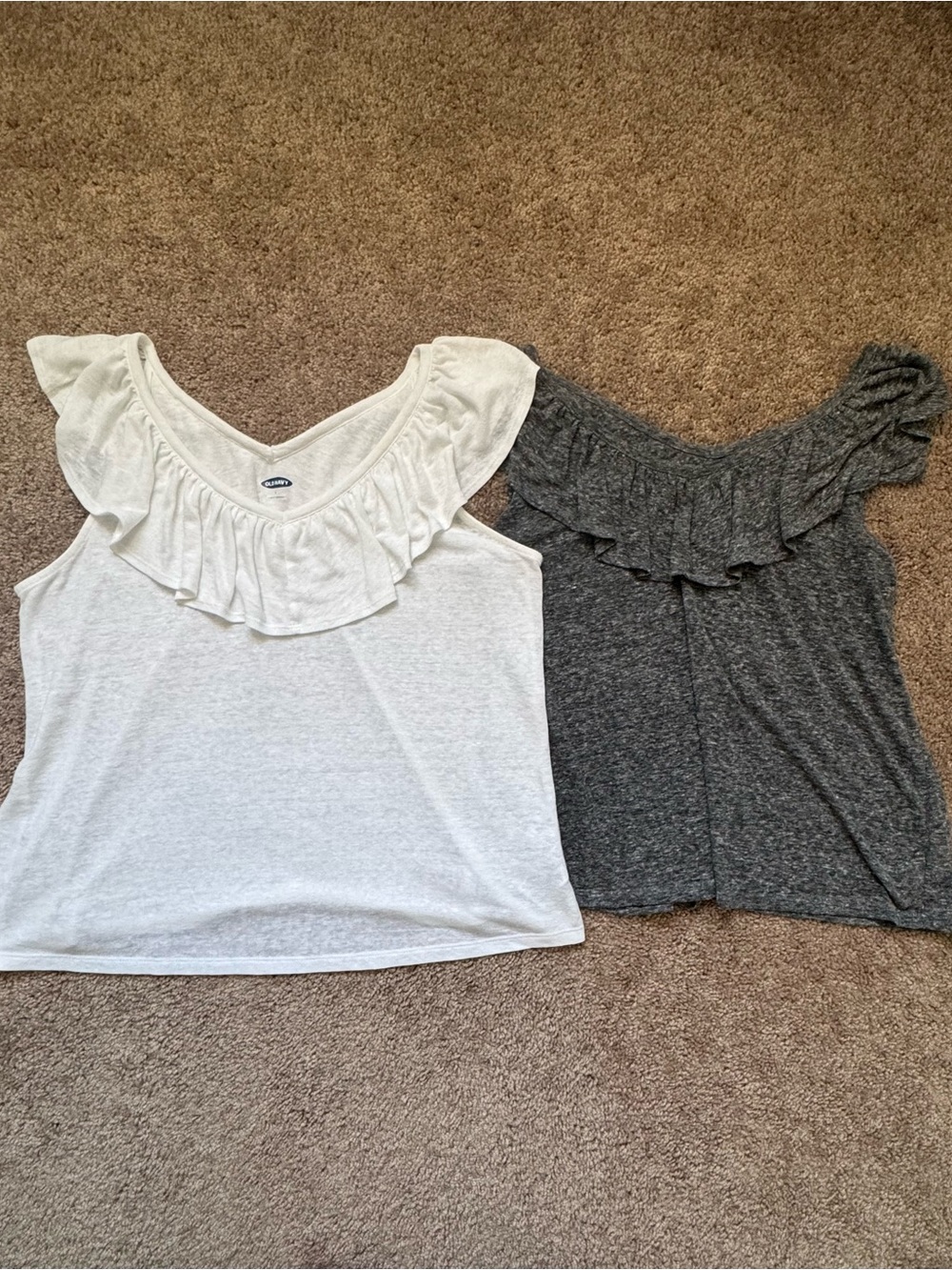 Old Navy Ruffle Off-Shoulder Tank Tops - White & Charcoal